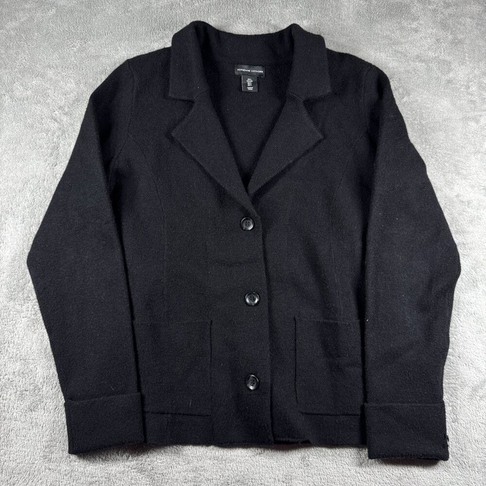 Adrienne Vittadini Women's L‎ Black Knit Blazer Cardigan 3 Button Viscose Blend